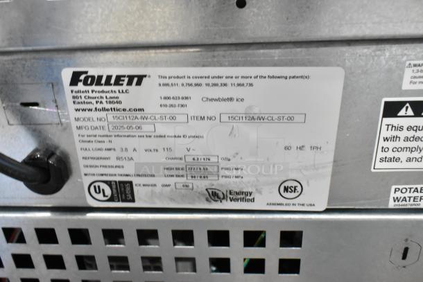 BRAND NEW Follett 15CI112A-IW-CL-ST-00 Ice Maker and Dispenser. 15 lb. capacity, 115 volts, UL and NSF certified.