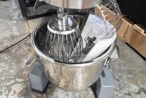 BRAND NEW Hobart EMM10 mixer, 10-quart, stainless steel bowl, bowl guard, whisk attachment, 110V, scratch and dent condition.