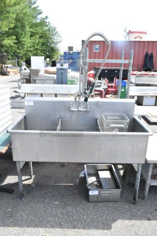 Stainless Steel 3 Bay Sink w/ Faucet, Handles and Spray Nozzle Attachment. - Item #1205162
