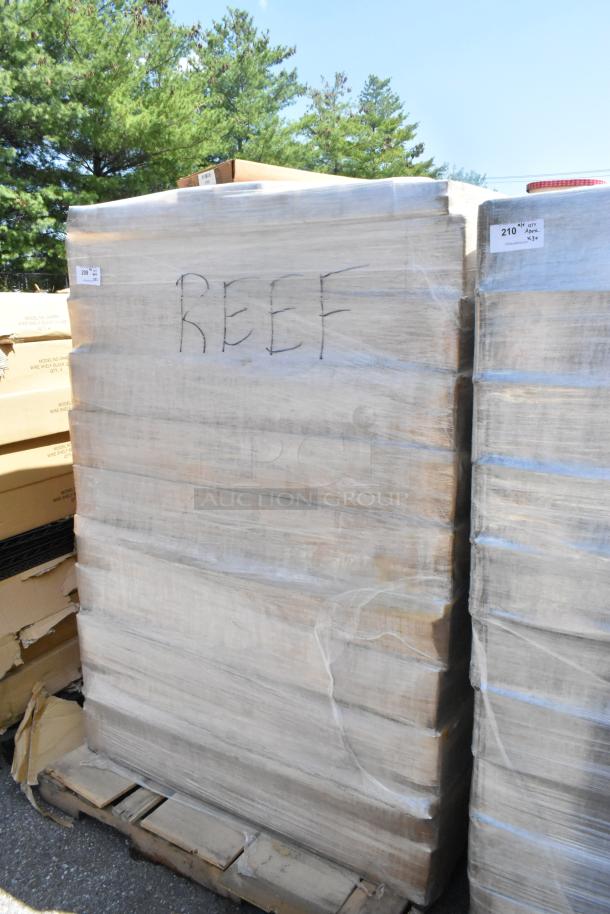 32 brand new scratch and dent boxes, including 2448GY wire shelf, P74GY shelf poles, W-PLBEA, and W-PLIEA post levelers.