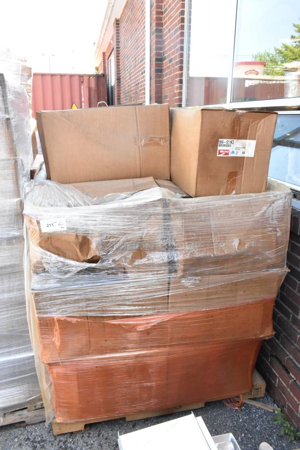 20 brand new scratch and dent boxes, including Metro IWA-S11K3 SmartWall slanted lid holder; stack wrapped in plastic.