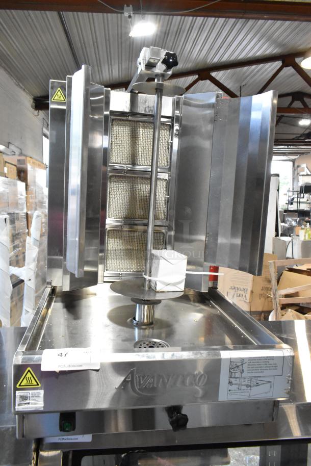 Brand new Avantco 177VB203 stainless steel vertical broiler, 65 lb. capacity, 28,500 BTU, scratch and dent condition.
