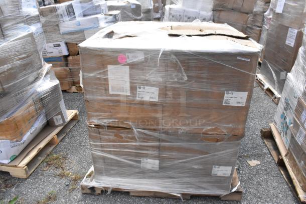 8 brand new Carlisle RG9-414 OptiClean 9 Compartment Blue Glass Rack with 4 extenders, in wrapped pallet, labeled condition.