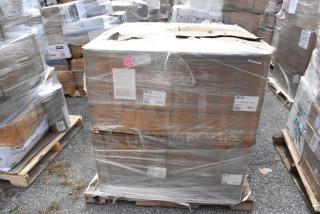 8 brand new Carlisle RG9-414 OptiClean 9 Compartment Blue Glass Rack with 4 extenders, in wrapped pallet, labeled condition.