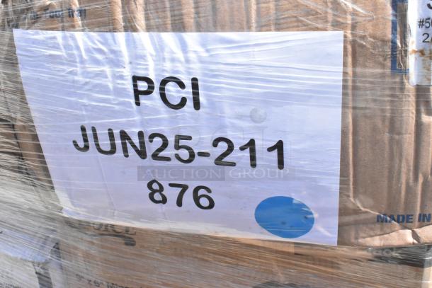 Multiple boxed items wrapped in plastic marked "PCI JUN25-211 876" indicating a batch of new scratch and dent items.