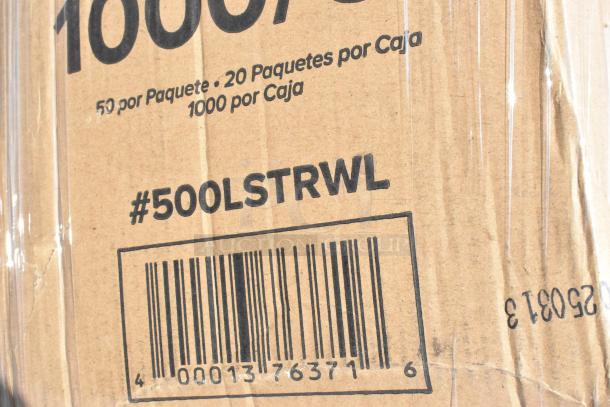 Cardboard box with label "#500LSTRWL" and barcode. Contains frozen yogurt cups, teaspoons, lids. 43 brand new scratch and dent items.