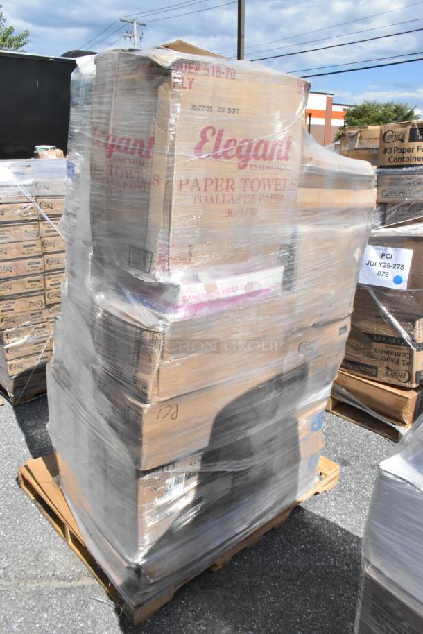 Shrink-wrapped pallet with 30 brand new scratch and dent items. Includes paper towels, sandwich wrap sheets, and more.