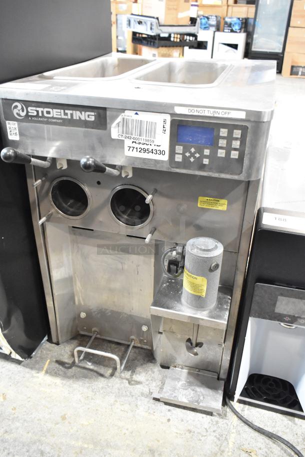 2019 Stoelting SF121-38I2 stainless steel commercial soft serve ice cream machine; 2 flavors with twist, air-cooled.