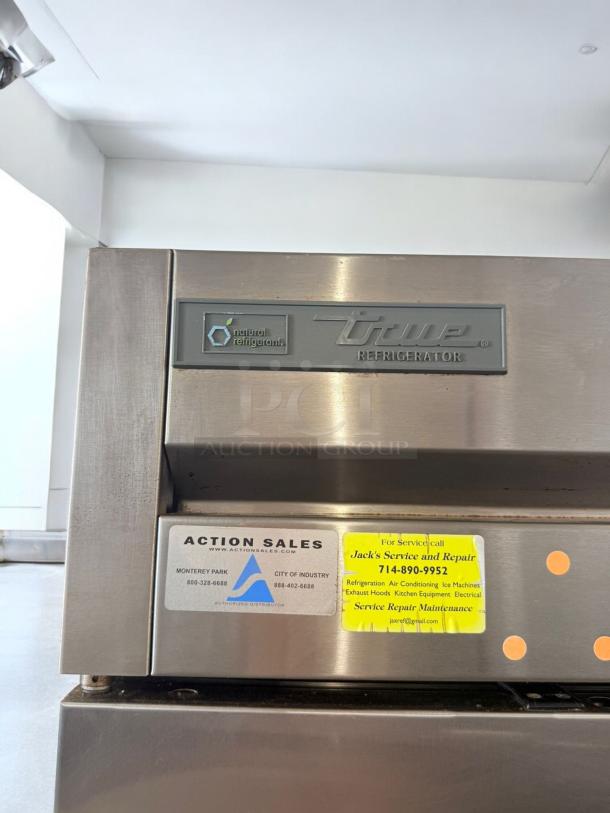 True T-43-HC refrigerator in excellent condition; features stainless steel design, dual doors, and natural refrigerant label.