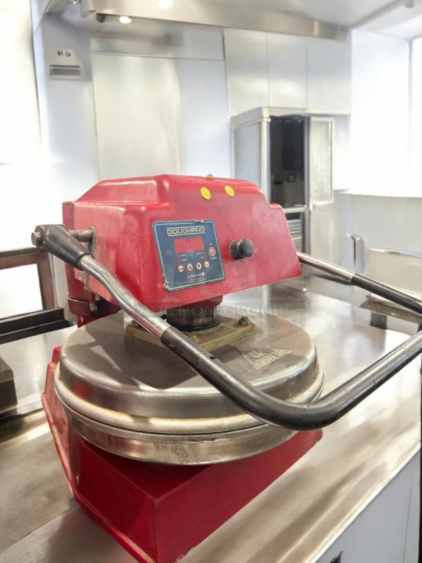 DoughPro ProLuxe pizza dough press, heated platens, digital control panel, excellent condition, model ProLuxe Series, 120V.