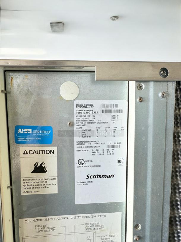 Scotsman C0530SA-1D Prodigy Ice Maker, air-cooled, in excellent condition. AHRI certified label visible, 115V, fully tested, working.