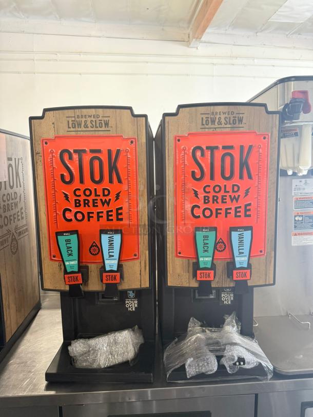 STōK Dual Flavor Cold Brew Coffee Dispenser, excellent condition, tested working, 120V, featuring black and vanilla options.