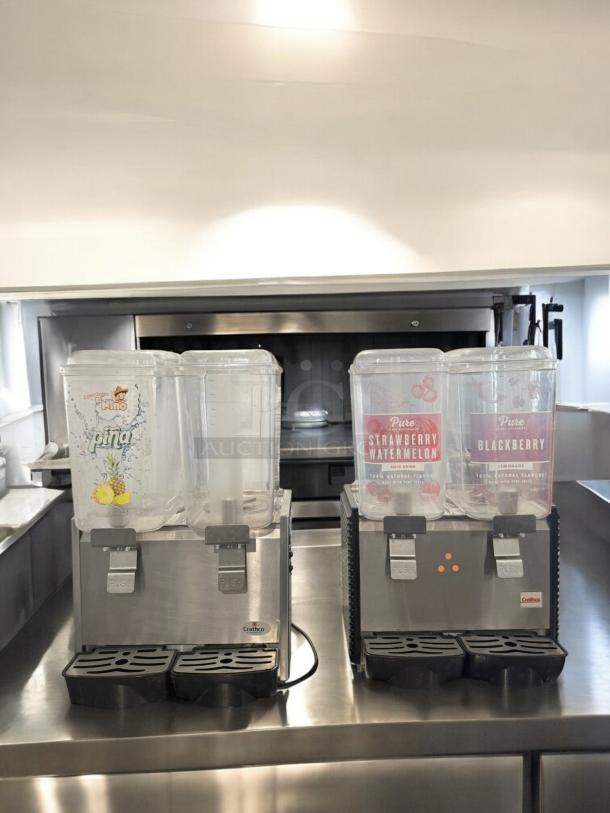 Crathco Dual Bowl Beverage Dispenser, Classic Series, excellent condition, 120V, fully tested, stainless steel base.