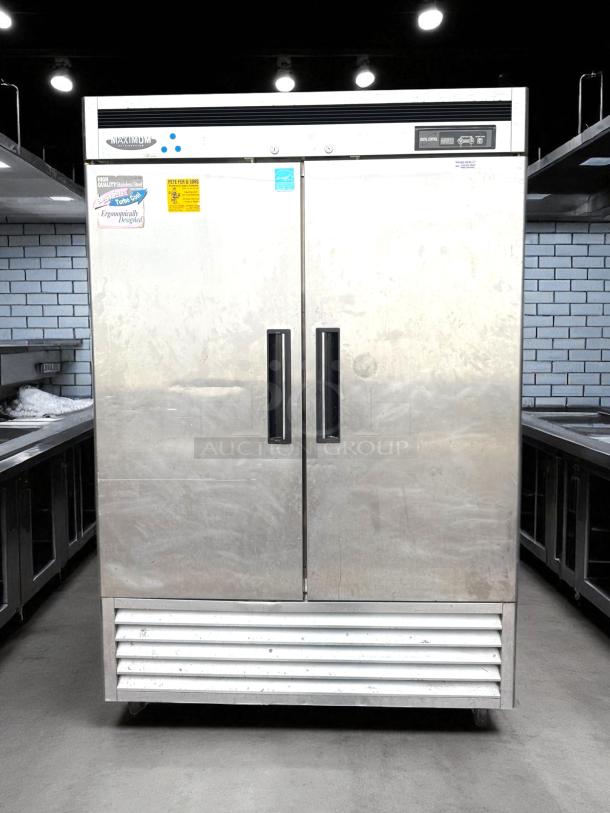 Turbo Air MSR-49NM commercial refrigerator, 49cf, tested and working, with two solid doors, stainless steel finish.