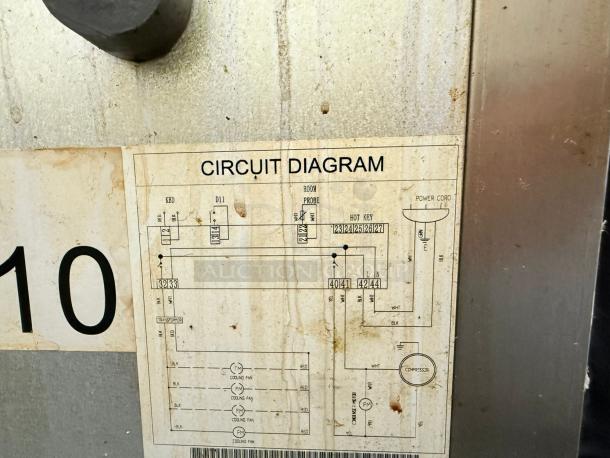 Turbo Air MSR-49NM circuit diagram label on prep table refrigerator, showing electrical connections and components.