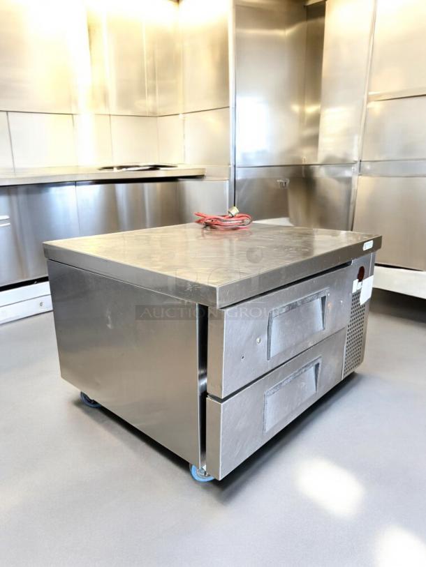 Randell 2-Drawer Refrigerated Chef Base in excellent condition, 115V, fully tested and working, stainless steel finish.