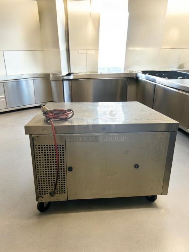 Randell 2-Drawer Refrigerated Chef Base, excellent condition, fully tested, 115V, stainless steel, wheeled base.