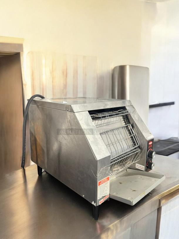 Hatco Toast-Rite Conveyor Toaster, Model TRH.00028, 208V, excellent condition, fully tested, metal finish, visible dials.