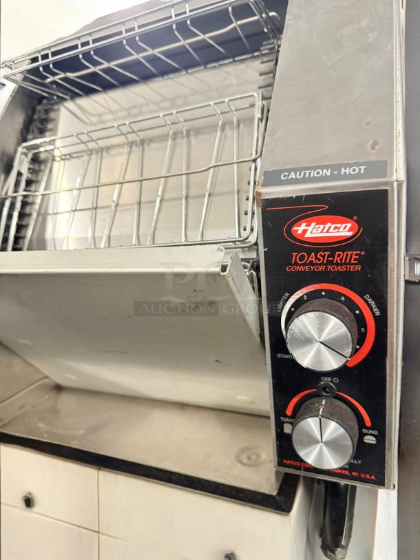 Hatco Toast-Rite Conveyor Toaster, Model TRH.00028, 208V, excellent condition, fully tested, visible control knobs.