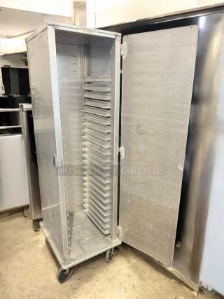 Lockwood CA60-RR25-C full height enclosed pan rack, excellent condition, NSF certified, industrial wheels, fully tested.