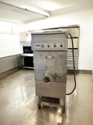 Hobart commercial meat mixer/grinder, large capacity, excellent condition, heavy-duty, fully tested, silver finish.