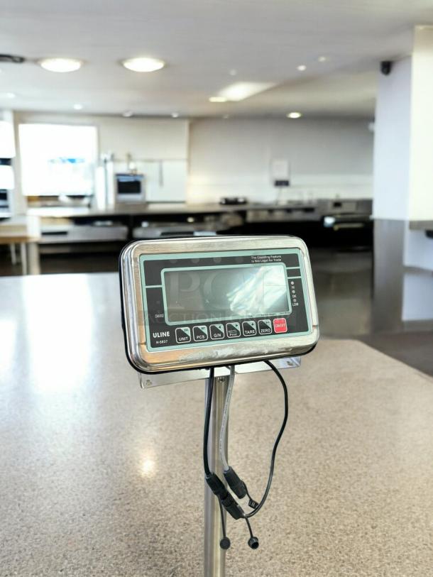 Uline Digital Platform Scale, Model H-5837, in excellent condition, 120V, fully tested, with visible controls and cables.