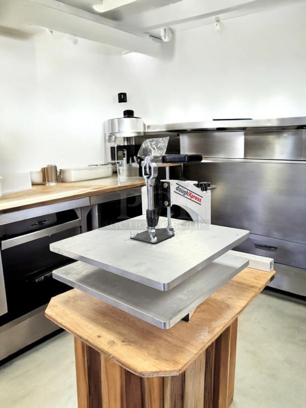 Manual DoughXpress Pizza Dough Press in excellent condition, fully tested and working, featuring sturdy metal plates.