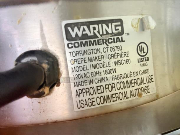 Waring Commercial Crepe Maker WSC160, 120V, excellent condition, UL listed, approved for commercial use, made in China.