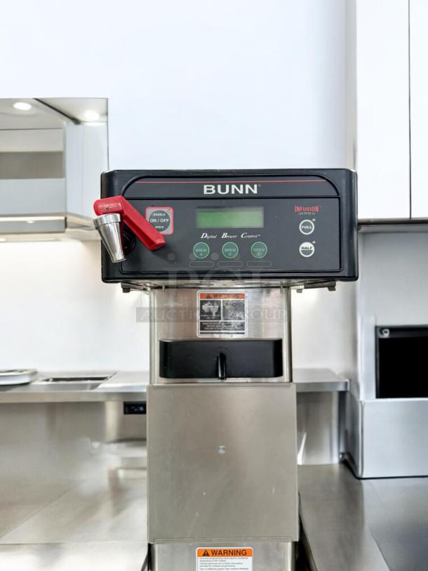 Bunn Infusion Series Digital Coffee Brewer, 120V, excellent condition, fully tested, visible digital controls, warning labels.