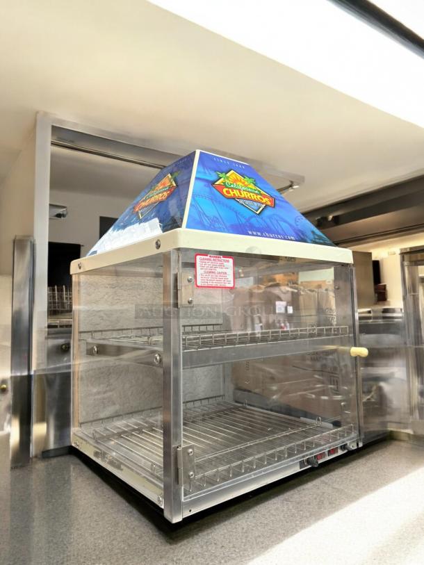 California Churros countertop warmer display case, stainless steel, excellent condition, two-tier, 120V, fully tested.