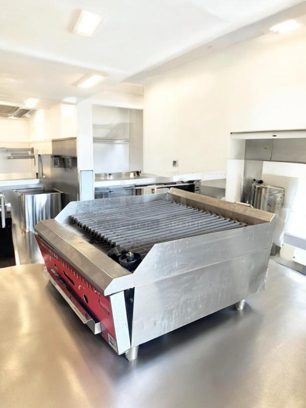 Avantco Chef Series Lava Rock Charbroiler in excellent condition, natural gas, fully tested, stainless steel, commercial use.