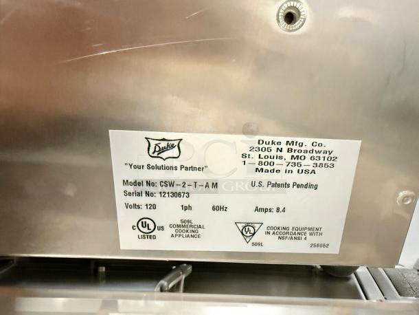 Duke CSW-2-T-AM 2-well electric soup warmer in excellent condition, 120V, fully tested, with visible model and serial labels.