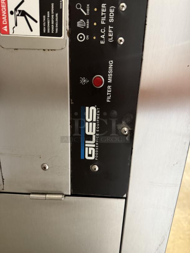 Giles hood system in excellent condition, stainless steel, features filter check lights and labels. Like new, durable build.