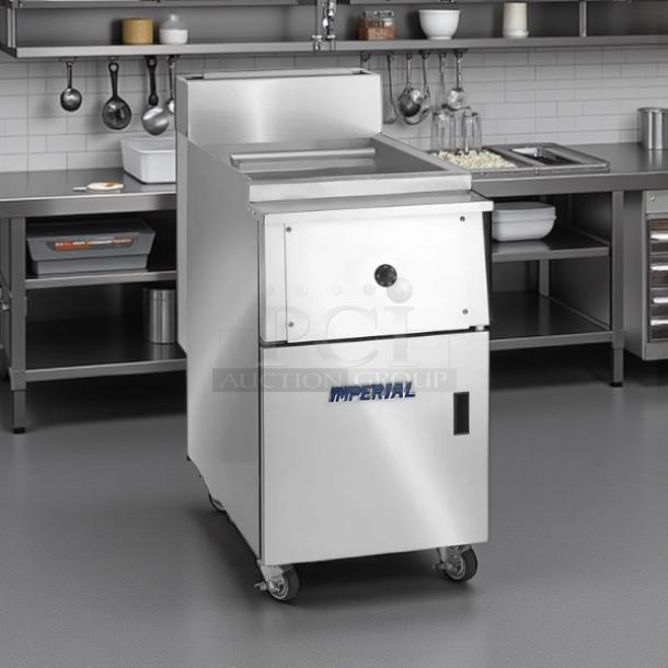 "Imperial IPC-14 12 Gallon Stainless Gas Pasta Cooker, excellent condition, fully tested, industrial use, mobile unit."