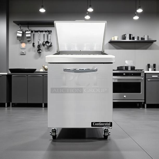 Continental SW27-12M Mighty Top Sandwich Prep Unit, 27", 7.4 cu ft, fully tested, excellent condition, features open top.