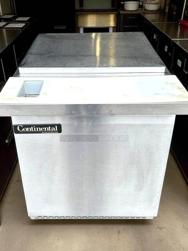 Continental SW27-12M Mighty Top Sandwich Prep Unit, 27", 7.4 cu ft, stainless steel, fully tested and working, visible logo.