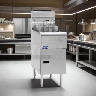 Great Condition - Pitco VF-35S Gas Fryer - (1) 35 lb Vat, Floor Model, Natural Gas - Fully Tested & Working! - Item #1204886