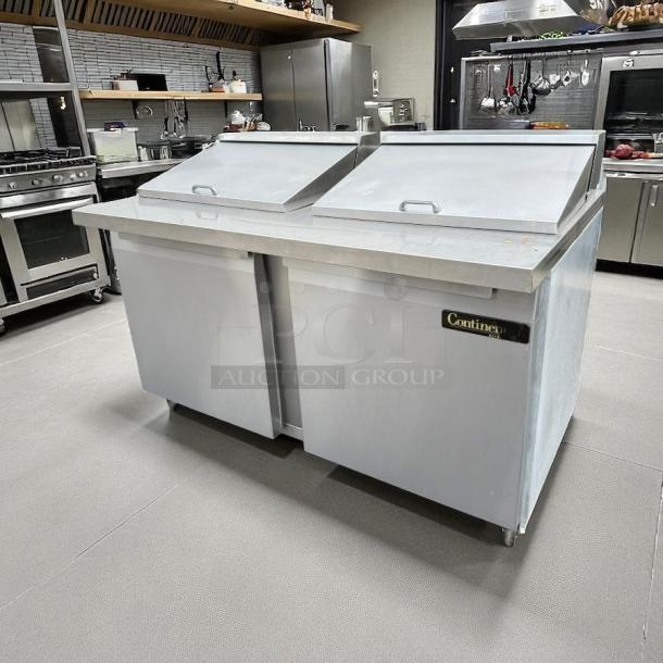Continental SW60N24M 60" prep table, like new, refrigerated base, stainless steel, tested, working, 115v, visible brand label.