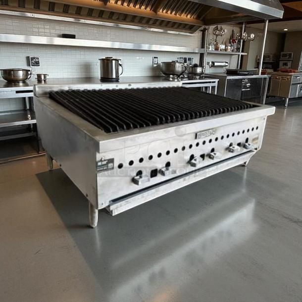 Vulcan 36" gas countertop charbroiler in excellent condition. Natural gas, fully tested, stainless steel, operational knobs.