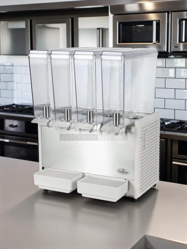 Crathco CS-4E-2/3D-16 4 Bowl Cold Beverage Dispenser, like new, 120V, fully tested, ideal for high-capacity service.