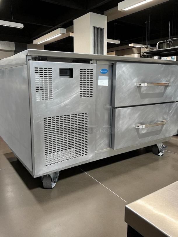 Randell 20048SCF self-contained 48" freezer equipment stand, stainless steel, with caster wheels, tested and working.