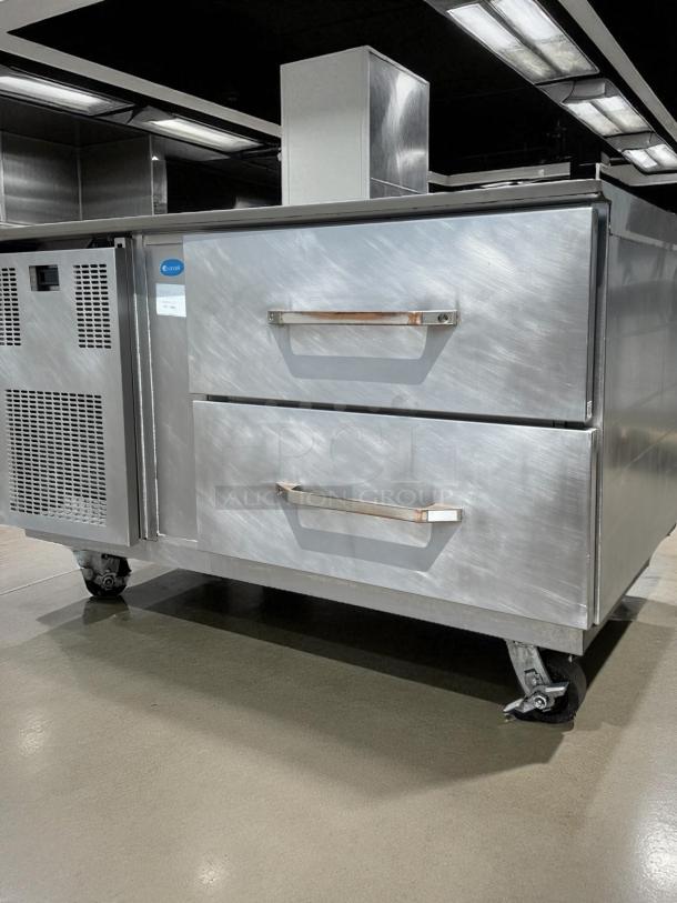 Randell 20048SCF Self-Contained 48" Freezer Equipment Stand, stainless steel, dual drawers, on casters, tested and working.