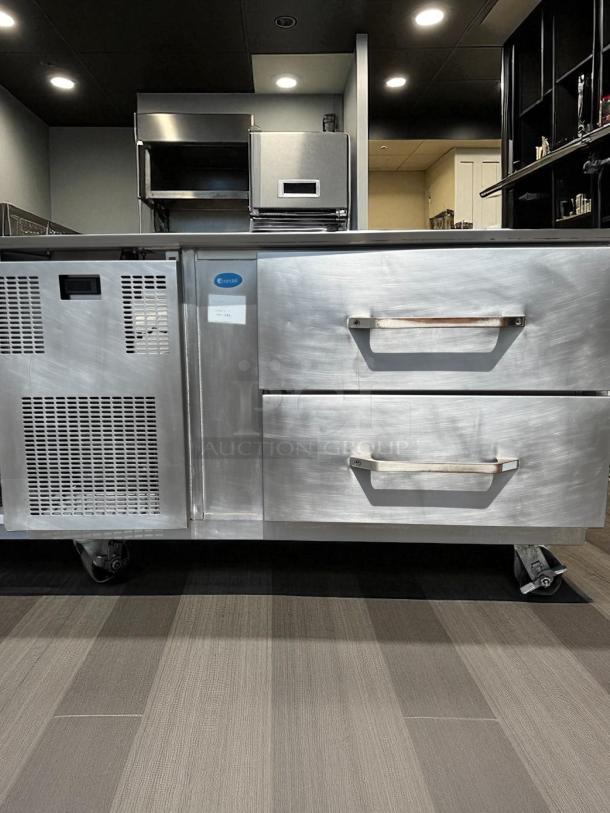 Randell 20048SCF 48" freezer equipment stand, stainless steel, two drawers, on casters, tested and working condition.