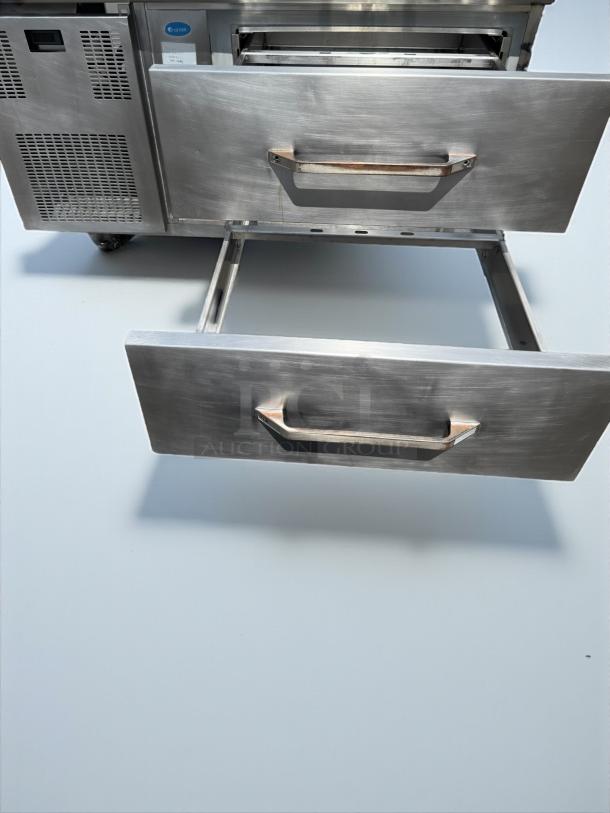 Randell 20048SCF 48" self-contained freezer stand with two open stainless steel drawers, tested and working condition.