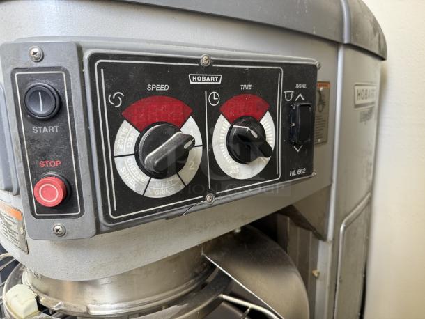 Hobart HL662-1 Legacy+ 60 qt planetary mixer, tested and working, featuring speed and time controls, 2 7/10 hp, 200-240v.