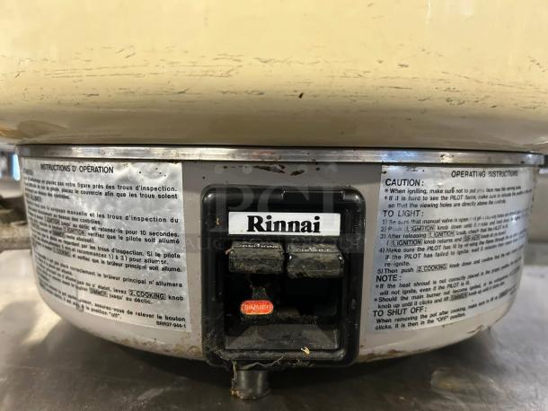 Rinnai RER55ASN commercial gas rice cooker, 55 cup capacity, natural gas, fully tested, operation labels visible.