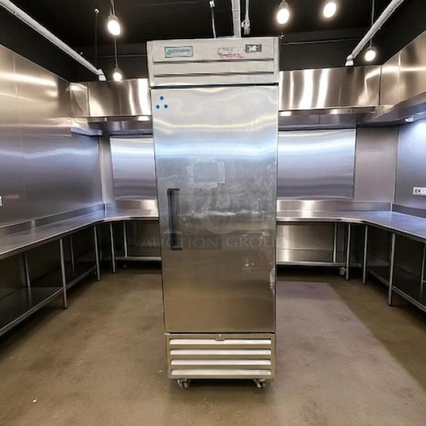 Outstanding Economy Series EF1A-FS reach-in freezer, one door, stainless steel, tested, working condition, energy-efficient.