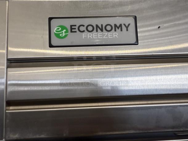 Economy Series EF1A-FS Reach-in Freezer, stainless steel, one door, tested and working, features Economy Freezer logo.