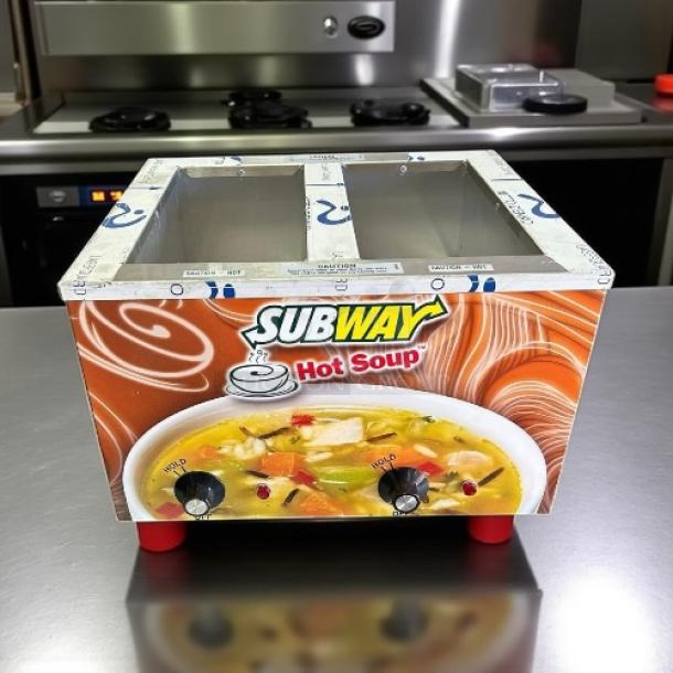 Duke CSW-2-TAM hot soup warmer, excellent condition, 2-pan capacity, countertop design, 120V, tested and working.