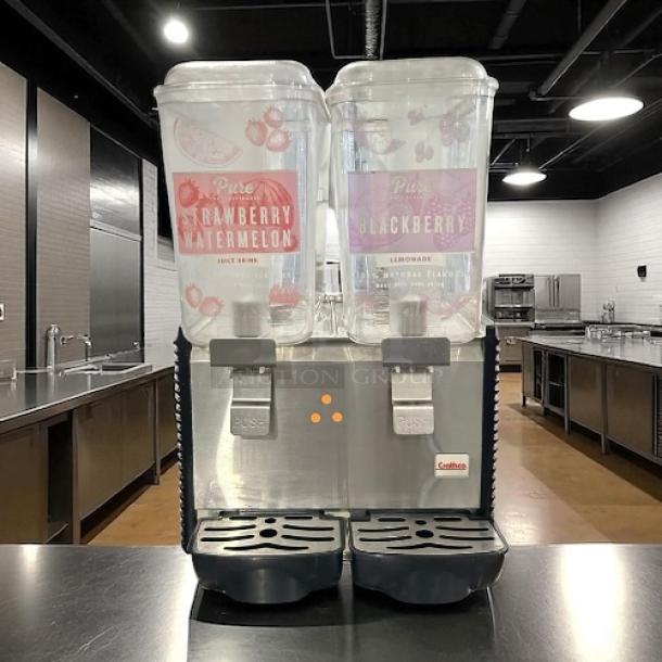 Crathco D25-4 refrigerated drink dispenser with two 5-gallon bowls, pre-mix, 115v, great condition, fully tested and working.